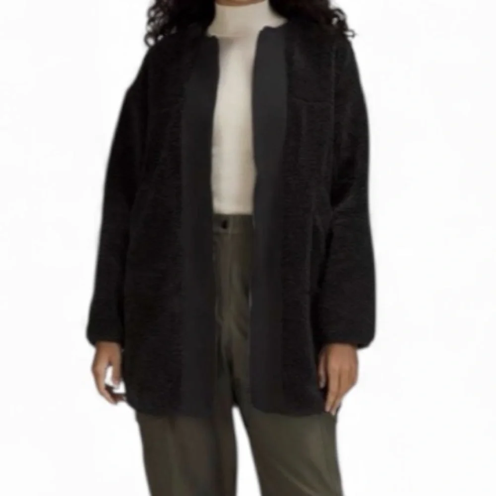 Lululemon Collarless Textured Fleece Full Zipjacket in black,Size 4 - Picture 3 of 11